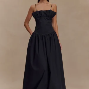 Janis Cotton Frill Maxi Dress - Black