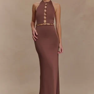 Albion Beaded Slinky Maxi Dress - Chocolate