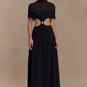 Georgina Chiffon Midi Dress - Black
