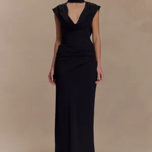 Giulia Chiffon Draped Maxi Dress - Black