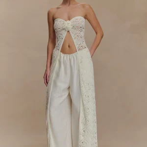 Aeline Strapless Crochet Knit Top - Ivory