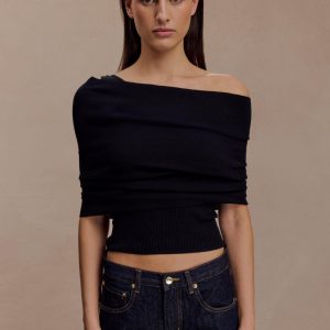 Sierra Asymmetrical Cashmere Blend Knit Top - Black