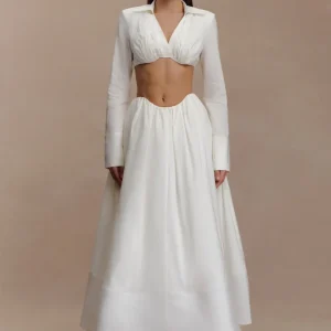 Greta Gathered Maxi Skirt - White