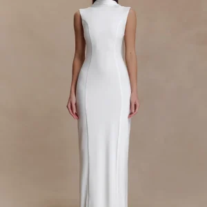 Wisteria Slinky Maxi Dress With Scarf - White