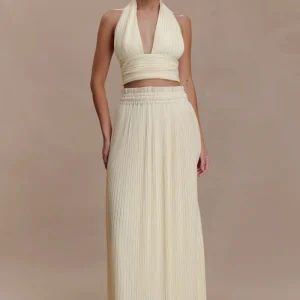 Amaris Gathered Plisse Maxi Skirt - Lemon