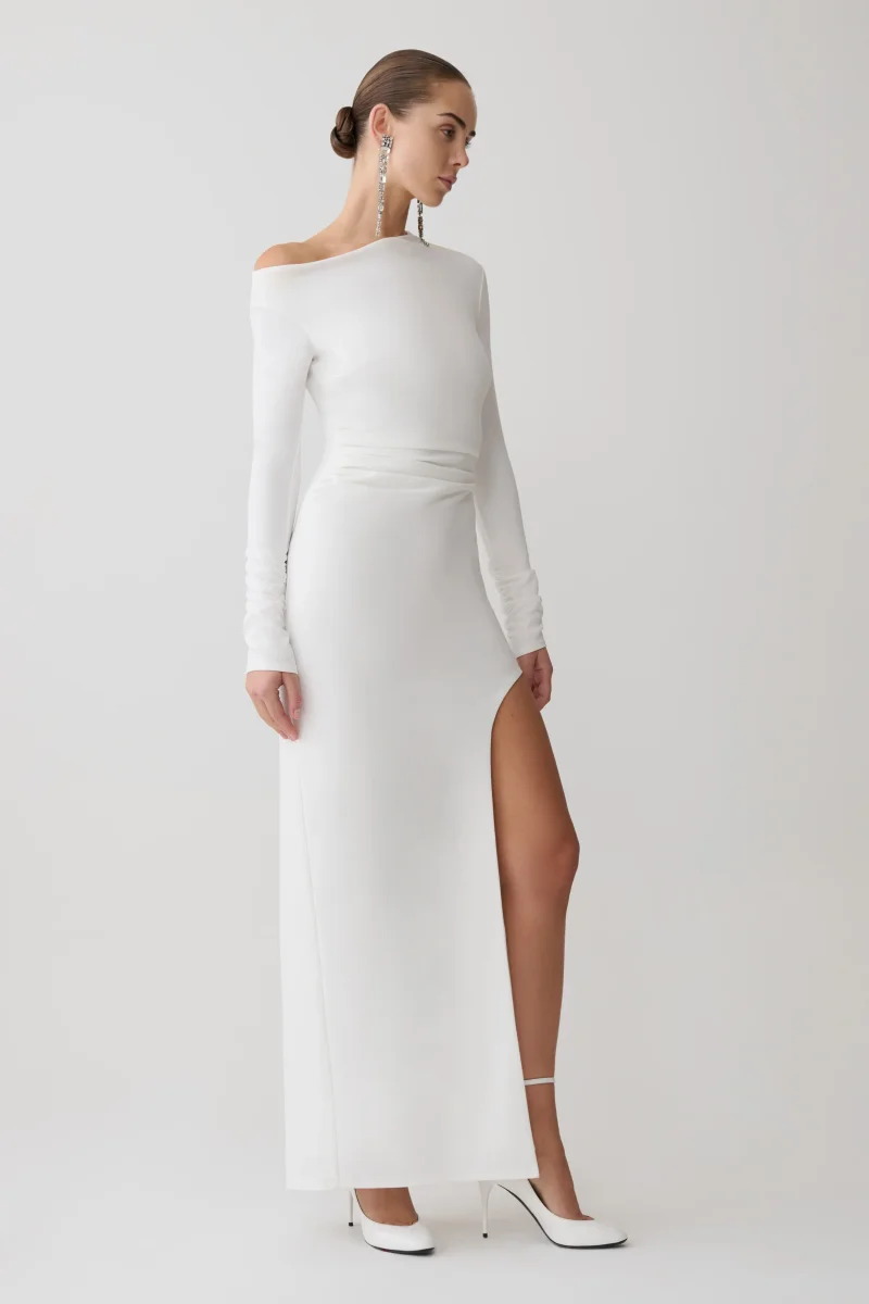 Thalyn Crepe Maxi Dress With Split - White - Image 4