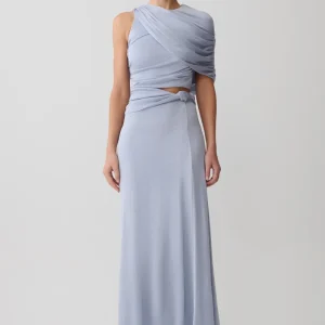 Adrienne Lurex Knot Maxi Skirt - Pastel Blue
