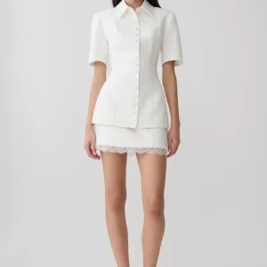 Ariella Suiting Mini Skirt With Lace - White