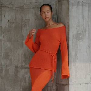 Reagan Off Shoulder Knit Top - Orange