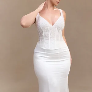 Elsie Pearl Beaded Bustier Top - White