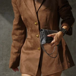 Sally Faux Suede Cinched Blazer - Milk Chocolate